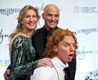 The Andre Agassi Grand Slam for Children benefit gala at Wynn Las Vegas on Oct. 29, 2011. Steffi Graf, Agassi and Carrot Top are pictured here on the red carpet.